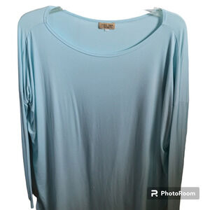 Bamboo Women Size Small Piko 1988 Pullover Shirt  Light Blue Sheer Long Sleeves